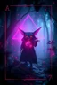 Placeholder: Volumetric forest fog gremlin butterfly fairy lights,paradise sacred geometry framed playing card, black, red, spore and purple neon fire cyber punk dancer thief in soaked rain coat shadows boss card in the style of giger and fallout 4 ,,bokeh like f/0.8, tilt-shift lens 8k, high detail, smooth render, down-light, unreal engine