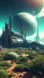 Placeholder: sci fi planet, boxy buildings, strange plants