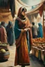 Placeholder: oriental arabic woman standing in market painting