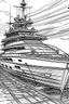 Placeholder: Outline art, no shading, full body yatch, black and white, lno shading, ow detail, --ar 9:11