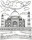 Placeholder: a coloring book, coloring page, depicting the Taj Mahal, cartoon style