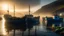 Placeholder: Painted fishermen’s boats anchored in a harbour in the Faroe Islands near a fishing village, fishermen putting fishing nets on their boats, peaceful, mist in the distance over the calm sea, early morning, sunrise, beautiful romantic photograph, excellent composition, atmospheric, realistic