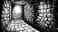 Placeholder: manga drawing of a dark stony wall room