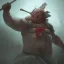 Placeholder: Insanely detailed photograph of an “portrait of a Giant Downsyndrome D&D barbarian wearing a red loincloth laughing”, smiling clear face and hyperdetailed painting by Ismail Inceoglu Huang Guangjian and Dan Witz CGSociety ZBrush Central fantasy art album cover art,8K, hdr, epic, mysterious, ominous, hands focused on a glowing D20, jewelry, motivated