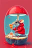 Placeholder: mouse in red jacket eating red cheese on top of a mushroom drinking bubble tea