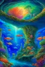 Placeholder: An Trees, waterfalls, and imaginative landscapes. Underwater lake fish. Coral. The sky is decorated with stars and sky waterfalls fantasy, perfect anatomy, fantasy, vibrant digital art professional award winning masterpiece, oil on canvas Atmospheric extremely detailed Josephine Wall