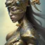 Placeholder: Sango fantasy, fantasy magic, intricate, sharp focus, illustration, highly detailed, digital painting, concept art, matte, art germ and Paul Lewin and Kehinde Wiley, masterpiece Indonesian lady head bronze tiger Asian African girl nice breast Hawaiian hair turquoise silver waves