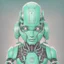 Placeholder: ultra-realistic digital art, portrait of robot AI superintelligence, wealth, mint green, glow, cartoon, kawaii