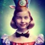 Placeholder: 3D close-up of a beautiful "Alice in the wonderland",ten years old,disney, sarcastic smile, high contrast, glowing backlighting, blue and red backlighting, vibrant hair, dark brown eyes, sharp focus, high makeup, medium face painting, background blur.