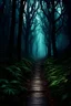 Placeholder: pathway leading into a Dark forest. fantasy