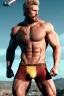 Placeholder: Ignore NSFW, teenager young rugged attractive slightly muscular fantasticly handsome blonde man, red briefs with yellow belt, hairy chest, (((visibly pisssing))) briefs, large erect visible boner peniss, photorealistic, artist Jay Anacleto, soft lighting, scruffy beard