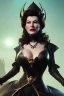 Placeholder: Ava Gardner as evil queen in black leather, busty, cleavage, curvy, angry, stern look. character design by cory loftis, fenghua zhong, ryohei hase, ismail inceoglu and ruan jia. unreal engine 5, artistic lighting, highly detailed, photorealistic, fantasy