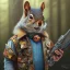 Placeholder:  highly detailed and realistic squirrel gang member wearing a vest and a bandana riding a chopper, high detail, realism, vibrant colours, graffiti accents, complementary colours, splash art, perfect composition, beautiful detailed intricate insanely detailed octane render trending on artstation, 8 k artistic photography, photorealistic concept art, soft natural volumetric cinematic perfect light, chiaroscuro, award - winning photograph, masterpiece, oil on canvas, raphael, caravaggio, greg rutko