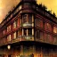 Placeholder: Corner building Metropolis, detailed facades ,dark colours, watercolor, by john atkinson Grimshaw, detailed painting,matte painting, alphonse mucha, greg rutkowski