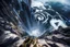 Placeholder: at the base of the rocky mountain peninsula, a great whirlpool waterfalls into deeper unknown depths