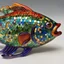 Placeholder: whimsical blown glass fish with a rainbow-hued, mosaic finish, early 20th century. Elegant and intricate detailing super realistic