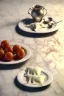 Placeholder: Raviolis, Italian Renaissance style still life consisting of a plate of Italian ravioli with natural cherry tomato and basil accompanied by olives, moisture ambient, natural ornaments, ceramic, marble, high kitchen, smooth, god rays, unreal engine 5, ray tracing, RTX, lumen lighting, ultra detail, volumetric lighting, 3d.