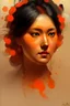 Placeholder: Beautiful brash Cherokee lady minimalist bokeh medium shot full body portrait painting by Anders Zorn by Toraji by Tsuguhanu shin hanga backlit dynamic lighting hyperdetailed intricately detailed Splash art trending on Artstation complimentary colors Unreal Engine 5 volumetric lighting Jordan Grimmer orange and black