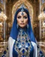 Placeholder: Gorgeous photography stand pose Beautiful super model Iranian islamic hijab dressing Luxury crystal diamonds sapphire diamonds ,colorful art conceptual, amazing artwork,close-up portrait,luxury Royal Palace background