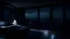 Placeholder: penthouse bedroom at night, dark gloomy, A room with a view of the city from the