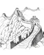 Placeholder: a coloring book, coloring page, depicting the great wall of china, with a scene of trees and a pool in front, monochrome, highly defined, white background, empty background, simple outlines