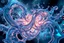 Placeholder: Dynamic complex hypnotic fractal 3D structures horizontal Symmetry twisting and morphing between organic and geometric forms , smooth translucent iridescent glass with inner glow and bubbles, varied transparent materials, stormy skies, intense dramatic