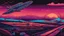 Placeholder: paperplane airport, comic style, 80's landscape, negative space, space quixotic dreams, temporal hallucination, psychedelic, intricate details, sunset neon colors and deep black background, 4K, very high contrast, chiaroscuro