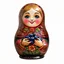 Placeholder: draw matryoshka dolls, the matryoshka is smiling, the kind sweet face of the matryoshka doll, behind the matryoshka Russian patterns in the style of Khokhloma, Khokhloma with gold and black flowers, in the hands of matryoshka blueberries