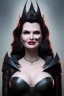 Placeholder: Geena Davis as evil queen in black leather, leather, busty, cleavage, angry, rage, stern look. character design by cory loftis, fenghua zhong, ryohei hase, ismail inceoglu and ruan jia. unreal engine 5, artistic lighting, highly detailed, photorealistic, fantasy