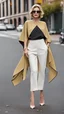 Placeholder: Fashion show walk onto the street. SHEIN Privé Batwing Sleeve Asymmetrical Hem Top & Trousers. beautiful pantsuit for autumn for middle-aged women