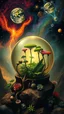 Placeholder: Hieronymus Bosch style nightmares plants in the galaxy , the plant earth globe, crystal balls