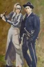 Placeholder: Full body portrait, painting, medium shot lady style of Bonnie and Clyde