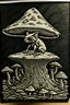 Placeholder: Linocut goblin sitting on toadstool