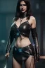 Placeholder: executioner in black leather, mature woman, cleavage, evil, angry, sci-fi fantasy style, 8k,dark