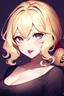 Placeholder: 赤面 ピンクのリップ ふくれっ面 半分閉じた目 ブロンドの髪 短いポニーテール