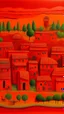 Placeholder: An orangish red spongy village designed in Kuna molas painted by Jeffrey Kolker