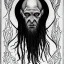 Placeholder: Russian Orthodox nosferatu long beard made of tentacles with long arms and a robe made a human faces