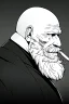 Placeholder: old man in profile smokes a cigar, shot hair, greyscale