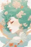 Placeholder: wind blowing from below, portrait of beautiful woman with short green hair, tears flowing upwards into the sky, loose lines, flowers, smoke, pastel orange and pastel blue, sense of liberation, concept art, art by james jean, takato yamamoto, 4k, concept art, illustrative