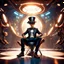 Placeholder: In a futuristic room, designed in a Pixar Disney style, a cool guy is sitting on a chair. The floor has a subtle shadow, adding depth to the image. The chair is placed at the center of the room, and the guy is dressed in stylish Steampunk fashion, including a fancy hat. The entire picture exudes a creative and entertaining atmosphere, as Avatar