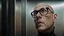 Placeholder: A striking, photorealistic portrait of Chris, a middle-aged european man with a slightly shaven head , wearing black square glasses, black shirta and makes a scared face. The background reveals a futuristic neon light, designed with modern, sleek lines and advanced technology. The overall ambiance gives off a sense of professionalism and cutting-edge innovation., photohigh detalied, sharp focus, professional photo