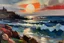 Placeholder: seascape with sunset by Samuel John Peploe with thick oil and palette knife