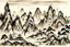 Placeholder: Vintage Watercolor of landscape of china. Paper background. Black ink