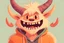 Placeholder: closeup on face of cute character with fur, horns and big toothy grin, peculiar character style, cute monster, skater art