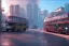 Placeholder: cyberpunk double-decker bus, misty, hyper-realistic, hyperdetailed, high-octane render, wide shot