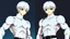 Placeholder: Satoru Gojo is a young tough guy white hair blue eyes black turtleneck without arms white loose pants in a defensive pose