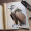 Placeholder: drawing in a sketch book of a realistic eagle.