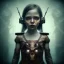 Placeholder: a little girl with a cyborg brain and a lot of red liquid, steam punk, scary, horror, realistic, made in octane, cinematic, ultra-realistic, extremely detailed octane rendering, 8K, VRAY Super Real ar 2:3, dof photorealistic futuristic 50mm lens hard lighting dark gray tintype photograph, realistic lighting, sephia colors