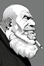 Placeholder: old man in profile smokes a cigar, shot hairs, greyscale