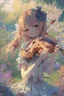 Placeholder: 10cears child girl at garden playing violin anime manga, niji, colorful